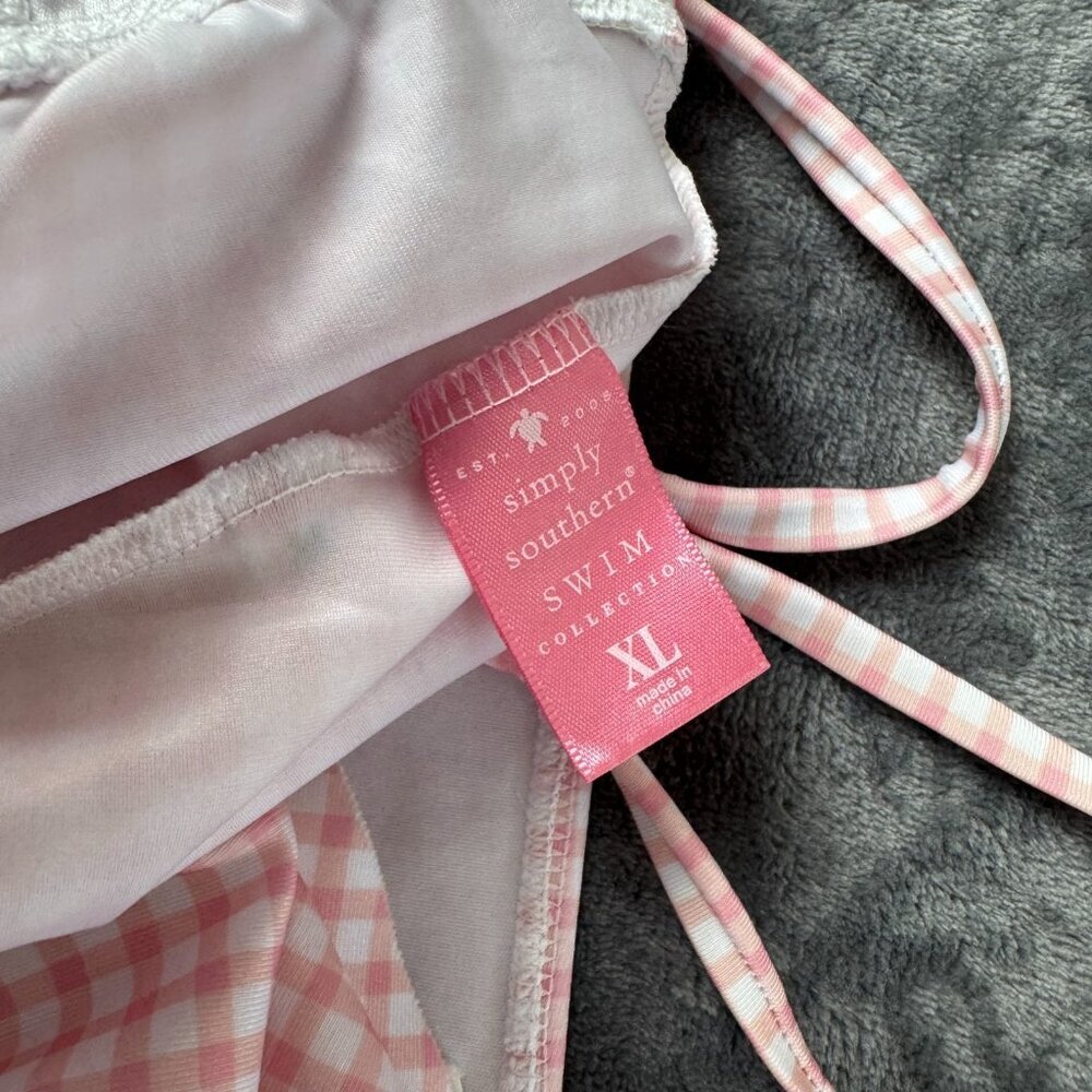 Women Simply Southern 2pc Tankini Pink Gingham XL Swimwear Bathing Suit Bikini - Picture 7 of 10